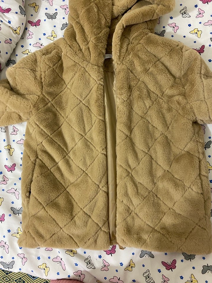 Kahverengi Kapüşonlu Kadın Peluş Ceket - Görsel 2