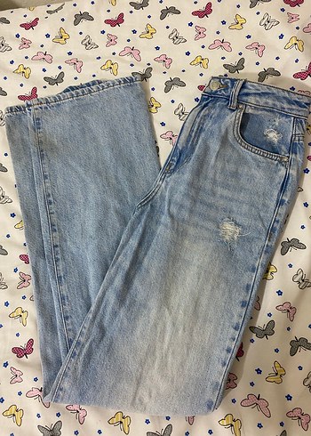 Mavi Yırtık Detaylı Bol Kesim Kadın Kot Pantolon - Görsel 2