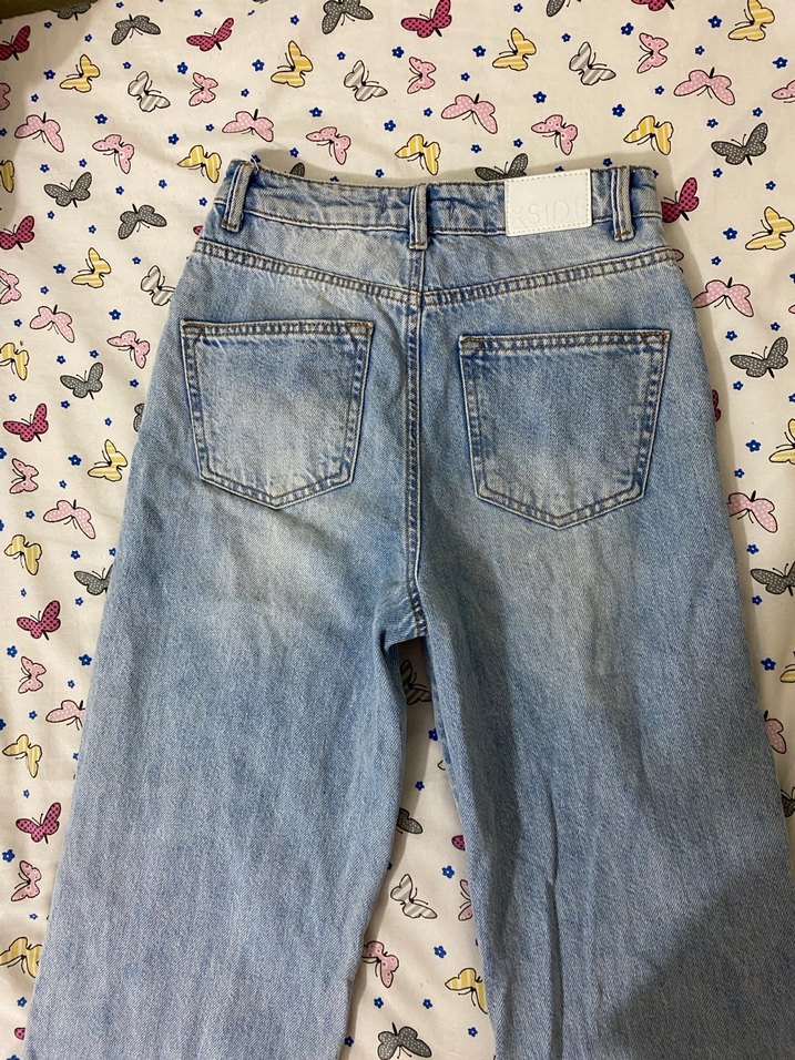 Mavi Yırtık Detaylı Bol Kesim Kadın Kot Pantolon - Görsel 3