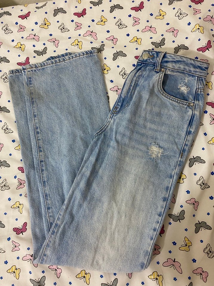 Mavi Yırtık Detaylı Bol Kesim Kadın Kot Pantolon - Görsel 2