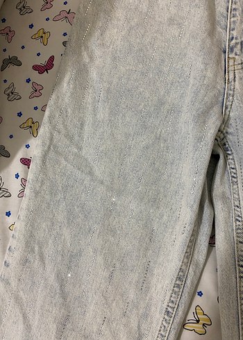 Düğmeli Gri Batik Desenli Midi Boy Denim Jean - Görsel 5