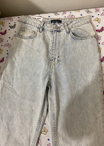 Düğmeli Gri Batik Desenli Midi Boy Denim Jean - Görsel 3