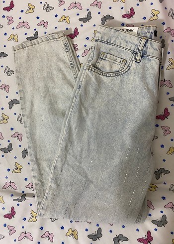 Düğmeli Gri Batik Desenli Midi Boy Denim Jean - Görsel 2