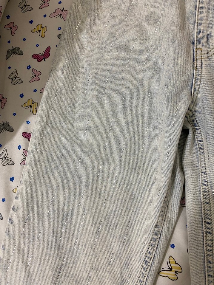 Düğmeli Gri Batik Desenli Midi Boy Denim Jean - Görsel 5