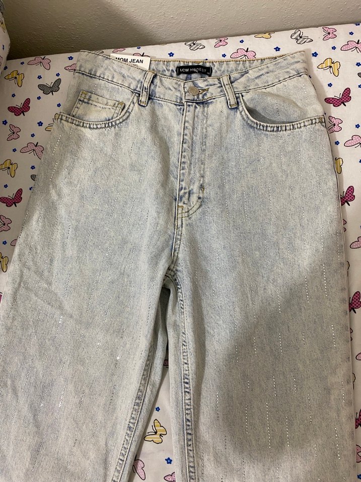 Düğmeli Gri Batik Desenli Midi Boy Denim Jean - Görsel 3