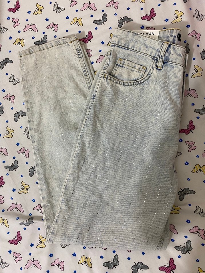 Düğmeli Gri Batik Desenli Midi Boy Denim Jean - Görsel 2
