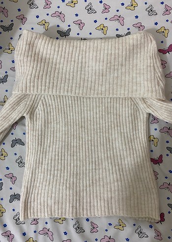 Kadın Beyaz Triko Kayık Yaka Kazak - Görsel 2