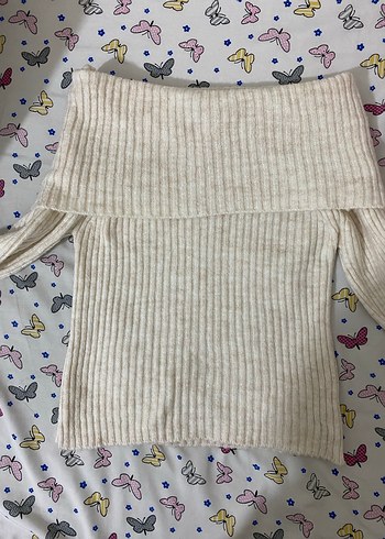 Kadın Beyaz Triko Kayık Yaka Kazak - Görsel 5