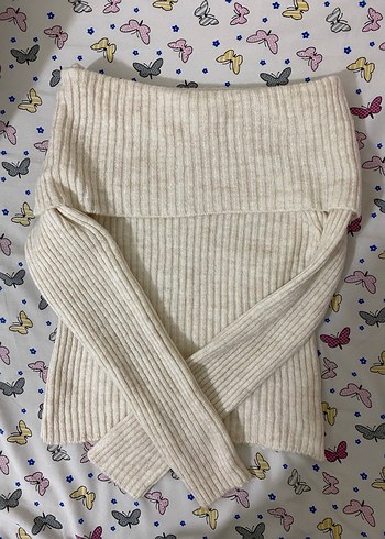 Kadın Beyaz Triko Kayık Yaka Kazak - Görsel 3