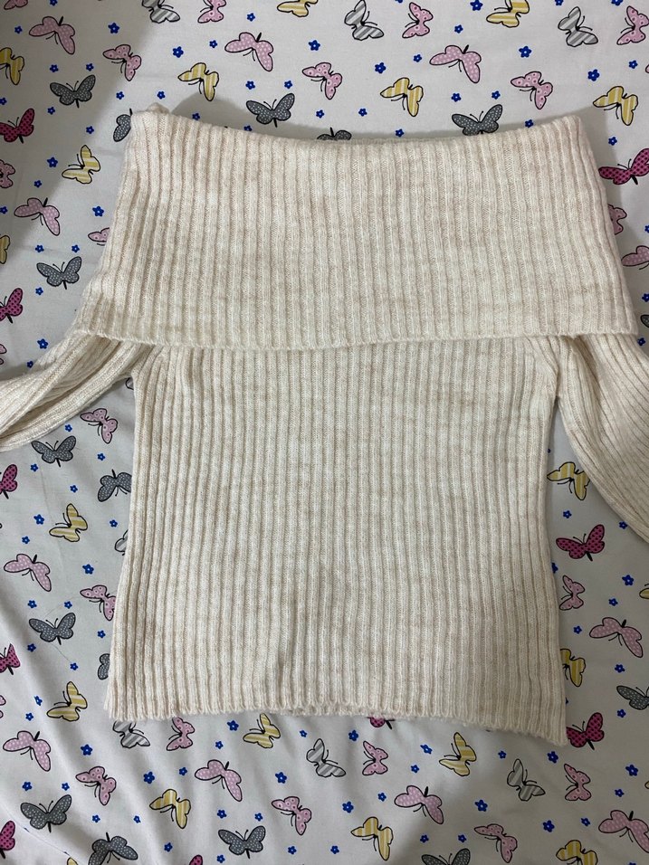 Kadın Beyaz Triko Kayık Yaka Kazak - Görsel 5