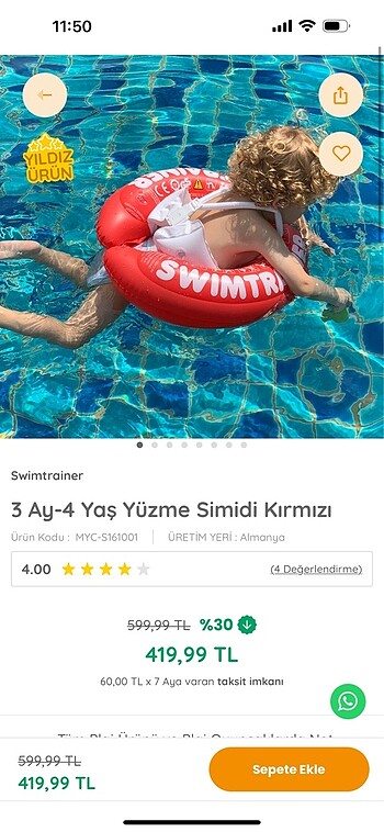 Bebek-çocuk yüzme simidi