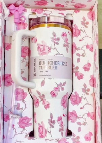 STANLEY TERMOS 1.18 LİTRE Çiçek Desenli Pembe Termos Bardak - Görsel 14