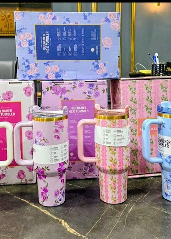 STANLEY TERMOS 1.18 LİTRE Çiçek Desenli Pembe Termos Bardak - Görsel 3