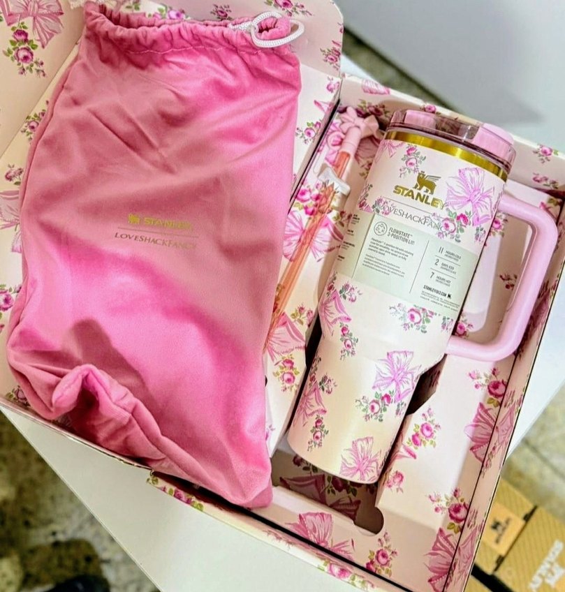 STANLEY TERMOS 1.18 LİTRE Çiçek Desenli Pembe Termos Bardak - Görsel 5