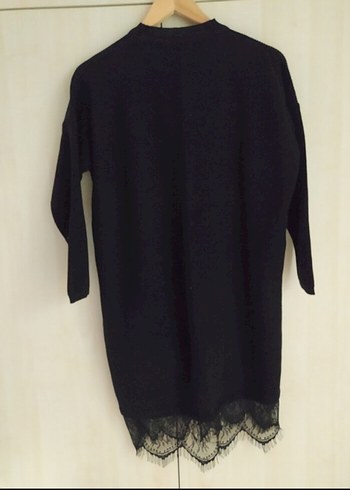 Siyah Triko Midi Tunik Dantel Detaylı - Görsel 2