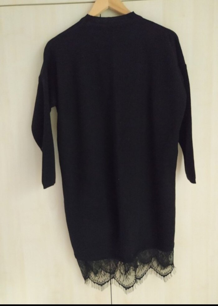 Siyah Triko Midi Tunik Dantel Detaylı - Görsel 2