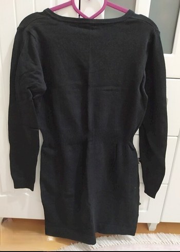 V Yakalı Siyah Triko Midi Elbise - Görsel 2