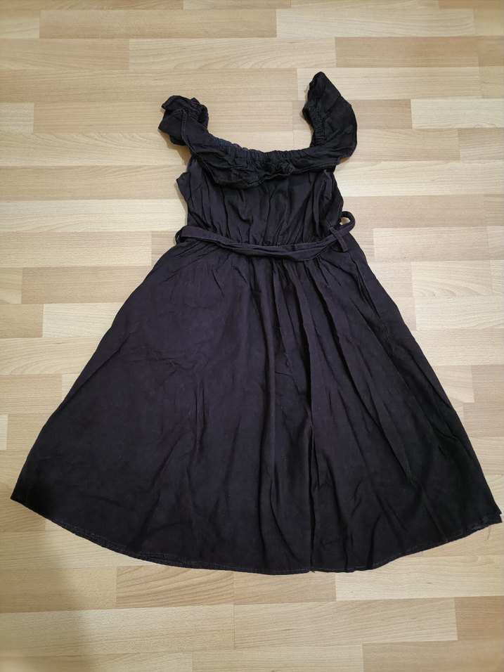 Fırfırlı Bordo Kolsuz Uzun Keten Elbise - Görsel 2