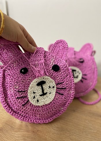Mor Örgü Kedi Yüzü Aksesuarı çanta - Görsel 2