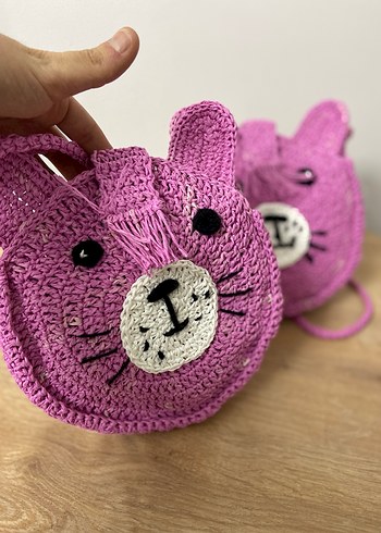 Mor Örgü Kedi Yüzü Aksesuarı çanta - Görsel 3