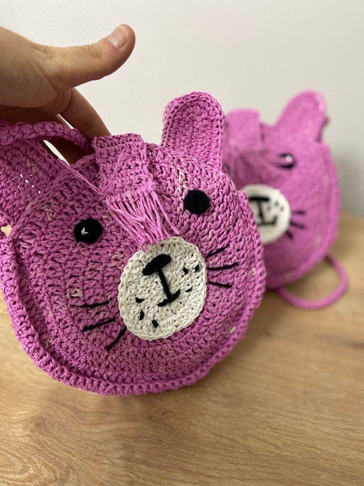 Mor Örgü Kedi Yüzü Aksesuarı çanta - Görsel 3