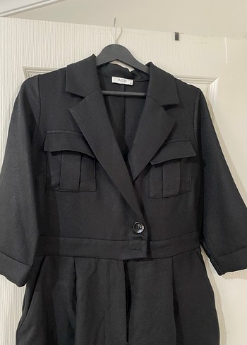 Siyah Kadın Uzun Tulum Kemerli Ofis Şıklığı - Görsel 2