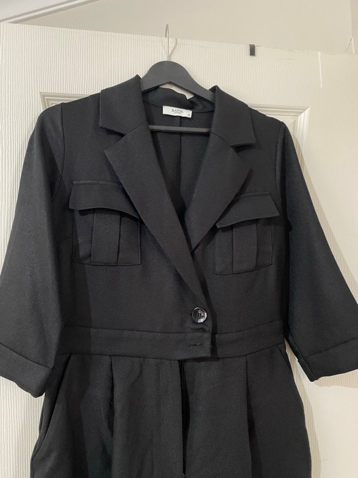 Siyah Kadın Uzun Tulum Kemerli Ofis Şıklığı - Görsel 2