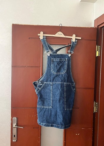 Kadın Mavi Denim Askılı Kısa Salopet