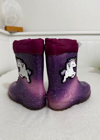 23 Beden Kız Çocuk Mor Simli Unicorn Yağmur Çizmesi