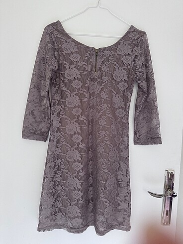 Zara Kahverengi dantelli mini elbise