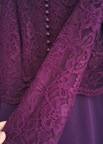 Bordo Düğmeli Uzun Kollu Nakışlı Kadın Elbise - Görsel 3