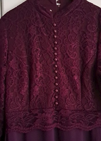 Bordo Düğmeli Uzun Kollu Nakışlı Kadın Elbise - Görsel 7