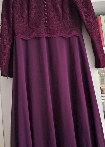 Bordo Düğmeli Uzun Kollu Nakışlı Kadın Elbise - Görsel 2