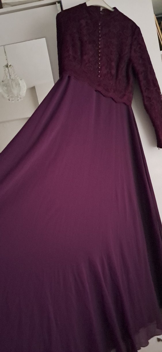 Bordo Düğmeli Uzun Kollu Nakışlı Kadın Elbise - Görsel 5