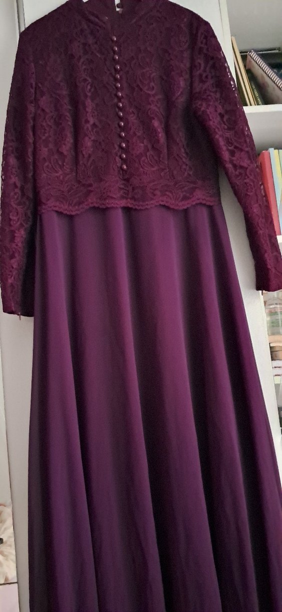 Bordo Düğmeli Uzun Kollu Nakışlı Kadın Elbise - Görsel 2