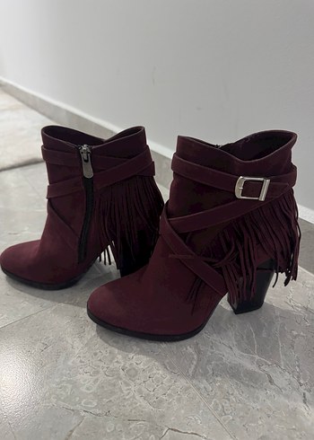 Bordo Süet Püsküllü Kadın Bot - Görsel 2