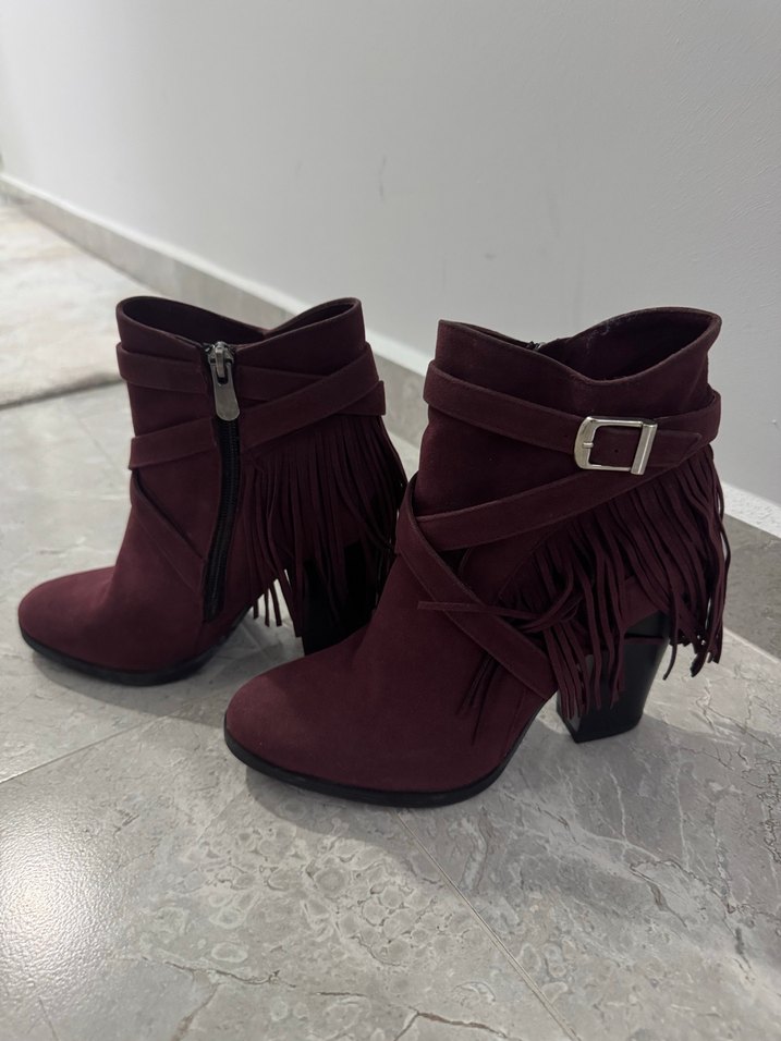 Bordo Süet Püsküllü Kadın Bot - Görsel 2