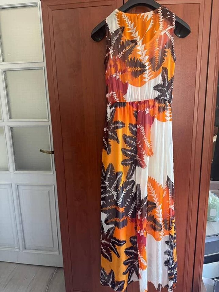 Bohem V Yaka Uzun Kolsuz Çok Renkli Elbise - Görsel 3