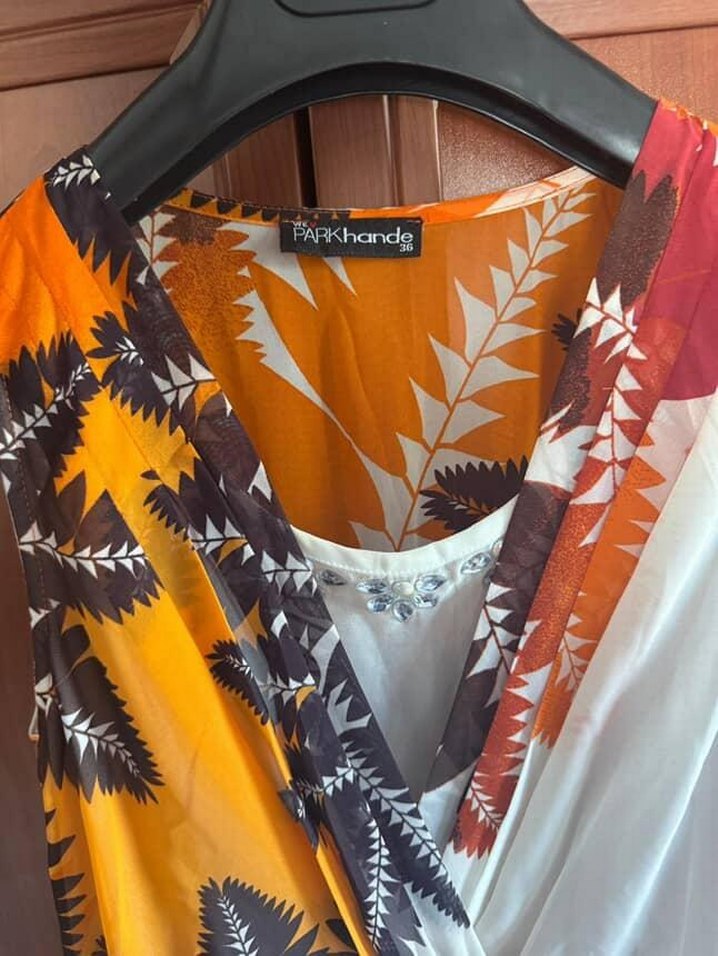 Bohem V Yaka Uzun Kolsuz Çok Renkli Elbise - Görsel 2