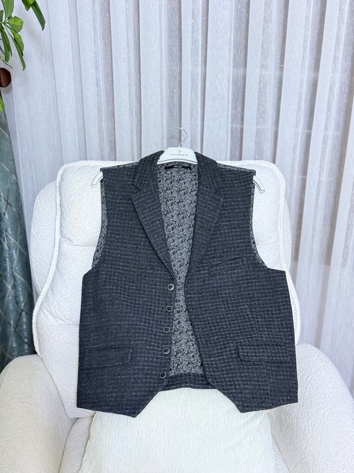 Avva S beden Gri Düğmeli Erkek Yelek - Görsel 3