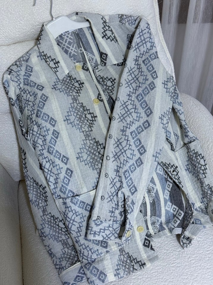 Zara Gri Nakışlı Uzun Kollu Bohem ceket - Görsel 3