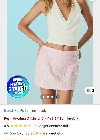 Bershka Pullu Pembe Mini Etek