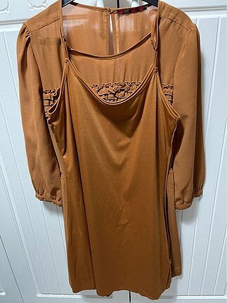34 Beden camel Renk Koton elbise