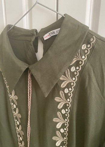 Püsküllü Nakışlı Uzun Kadın Elbise Haki Benin marka - Görsel 3