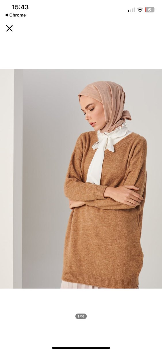 -satıldı -Bej Kadın Triko Midi Tunik - Görsel 3