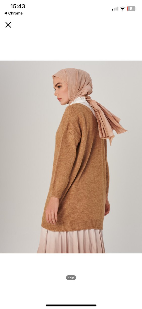 -satıldı -Bej Kadın Triko Midi Tunik - Görsel 4