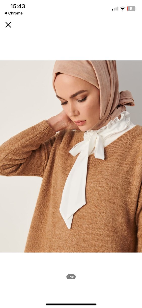 -satıldı -Bej Kadın Triko Midi Tunik - Görsel 2