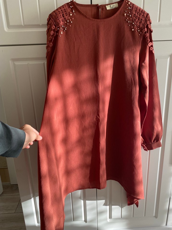 Uzun Kollu kiremit renk omuz detay Kadın Tunik - Görsel 2