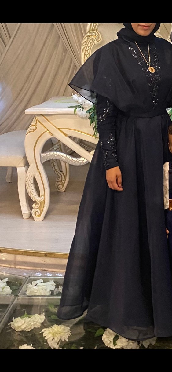 Lacivert İşlemeli Uzun Abiye Elbise Hennin marka - Görsel 2