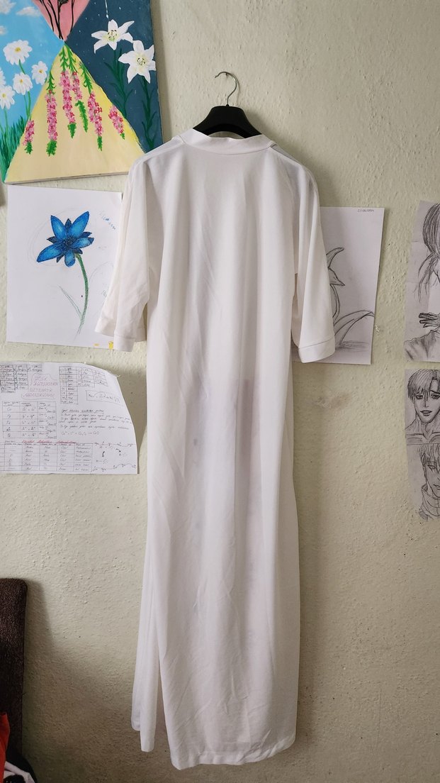 Beyaz Çiçekli Uzun Bohem Kimono - Görsel 3